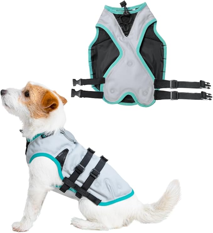Suitical Dry Cooling Vest for Dogs | Canine Cooling Vest for Hot Weather | Dog Cool Down Jacket | Machine Washable | XS | Neck to Tail 10”- 14” | Chest 16-24” Around | Neck Circumference 14” | Silver