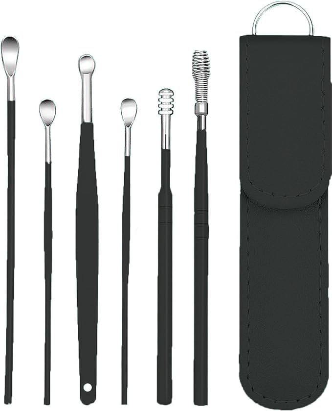 6 Pcs Ear Wax Removal Kit,Ear Cleaner Tools: Mini Portable Ear Scope with Stainless Steel 360° Spiral Ear Massage Cleaning Tool for Adults Kids - Ear Wax Remover with Storage Box