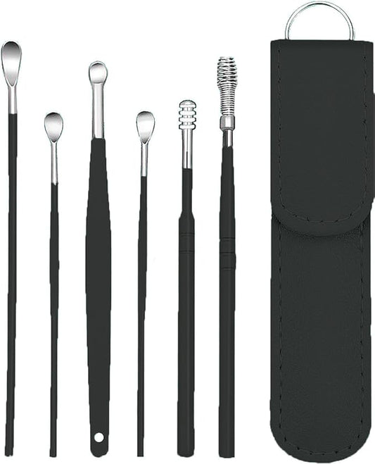 6 Pcs Ear Wax Removal Kit,Ear Cleaner Tools: Mini Portable Ear Scope with Stainless Steel 360° Spiral Ear Massage Cleaning Tool for Adults Kids - Ear Wax Remover with Storage Box