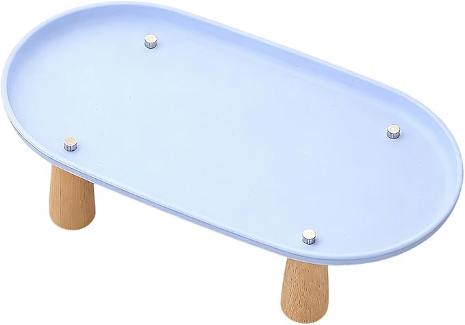 Generic Cat Bowl Raised Stand Rack to Protect Cat Neck Sturdy Non Slip Stable for Feeder Stand Elevated Holder, Blue 31cmx17cm