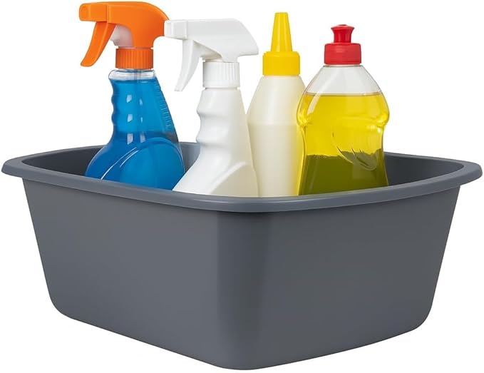 Vakly Wash Basins – Rectangular Plastic Hospital Bedside Soaking Tub (Pack of 20) Small 7 Qt Graduated Bucket - Portable Washbasin for Washing, Cleaning, Foot Bath, Dishes, Face Cleansing Bowl (20)