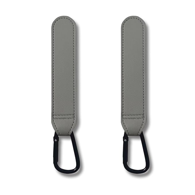 Stroller Hooks, 2 Pack Stroller Clips with Self-Locking Buckle, Hook and Loop Strap for Baby Stroller, Shopping Cart (Grey)