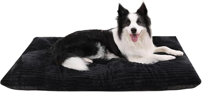 KSIIA Dog Crate Bed Washable Dog Beds for Large Dogs Deluxe Thick Flannel Fluffy Comfy Kennel Pad Anti-Slip & Anti-Scratch Pet Sleeping Mat, 35 x 23 Inch, Black
