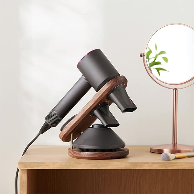 Hair Dryer Holder for Dyson Supersonic, Magnetic Hair Dryer Display Holder Walnut Wood Bathroom Organizer for Dyson Supersonic Hair Dryer Accessories (Not compatible with Nural)