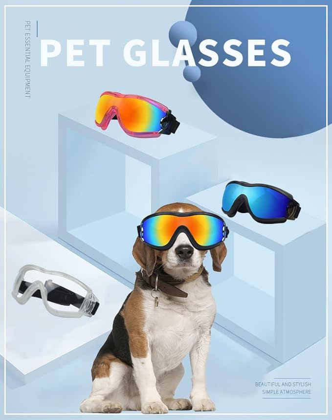 SANPLMG Dog Soft Cute Sunglasses,Pet Goggles,Flexible Frame,Wind Proof,Dust Proof,Eye Protection,with Adjustable Straps,for Medium Dogs,for Long Snout Dogs Cycling,Ski,Motorcycle (1 Pack) (Black/red)