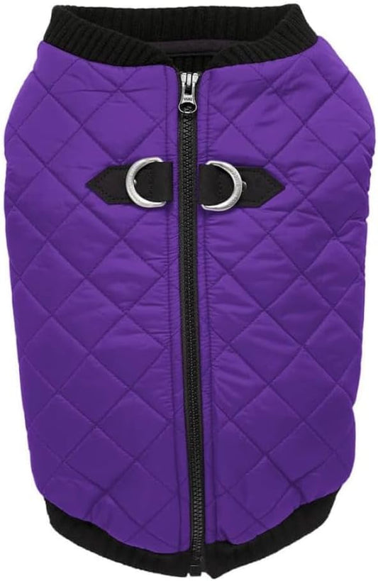 Gooby Fashion Vest Dog Jacket - Violet, X-Large - Warm Zip Up Dog Bomber Vest with Dual D Ring Leash Water Resistant for Small to Medium Dogs