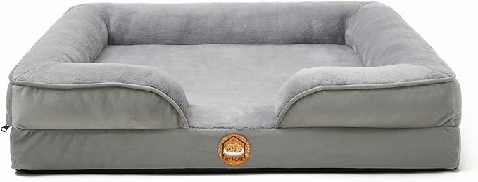 Orthopedic Dog Bed for Medium Dogs- Memory Foam Pet Bed with Cooling Support, Calming Washable Dog Bed with Soft Bolster, Removable Machine Washable Cover, Non-Slip Bottom with My Home Label