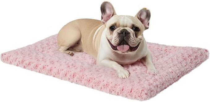 Washable Dog Bed Reversible Dog Beds for Crate Soft Fluffy Kennel Pad Anti-Slip Pet Sleeping Mat for Large Jumbo Medium Small Dogs (Pink, 36.00" x 23.00" x 1.50")