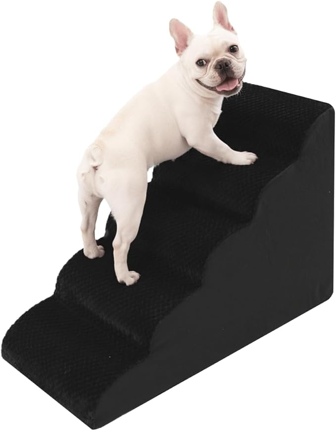Oiilores Dog Stairs for Medium Dogs 22" H, 5-Step Dog Steps Ramp for High Beds and Couch with Anti-Slip Washable Cover and Durable High Density Foam, Black