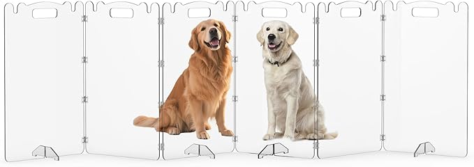 Clear Acrylic Dog Pet Gate - 99% Transparency Gentle Bond Seamlessly with Your Home - 32in Tall Foldable Freestanding No-Drill Tool-Free Assembly - for Small to Large Dogs Cats Indoor Stairs Doorways