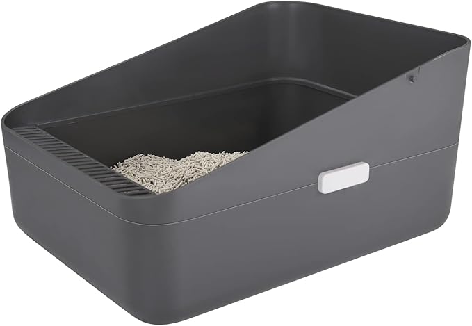 Sfozstra Grey Open Top Cat Litter Box - Medium, Removable Liner & Sifting Tray, High Sides Leak-Proof, Odor-Reducing, Durable ABS, for Small Cats Up to 13 lbs