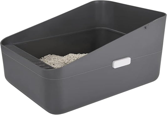 Sfozstra Grey Open Top Cat Litter Box - Medium, Removable Liner & Sifting Tray, High Sides Leak-Proof, Odor-Reducing, Durable ABS, for Small Cats Up to 13 lbs