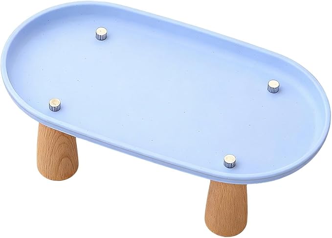 Generic Cat Bowl Raised Stand Rack to Protect Cat Neck Sturdy Non Slip Stable for Feeder Stand Elevated Holder, Blue 24cmx13cm