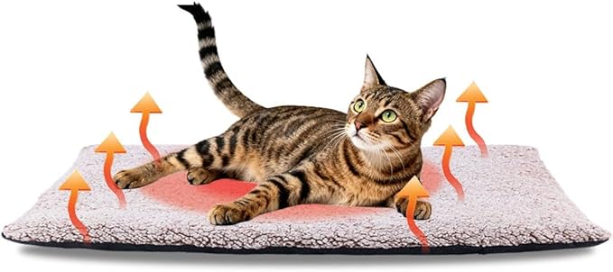 AIO Heated Cat Bed Self Warming Pet Bed Heating Mat Advanced Extra Warm Thermal Pet Pad for Outdoor Pets with Removable Cover Washable Non Electric Self Warming Cat Bed Brown15.75 * 19.7"