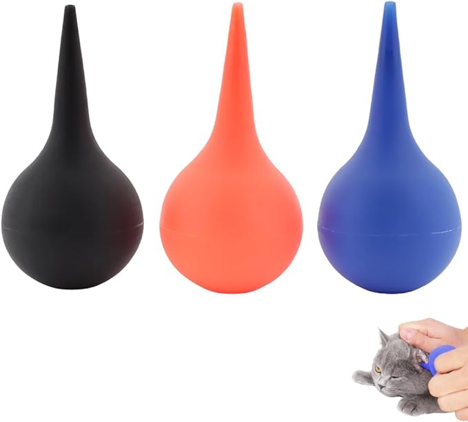 3 Pcs Manual Fluid Suction Device, for Pet Rubber Ear Washing Squeeze Bulb Ear Washing Removal Tool Ear Wax Removal, Pet Earwax Cleaning(Black, Red, Blue)
