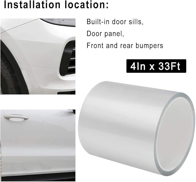 Universal Car Door Edge Guard, 4In x 33Ft Door Sill Protector, Automotive Anti-Collision Strip for Car Door Edge/Front and Rear Bumper/Door Sill Protector, Transparent