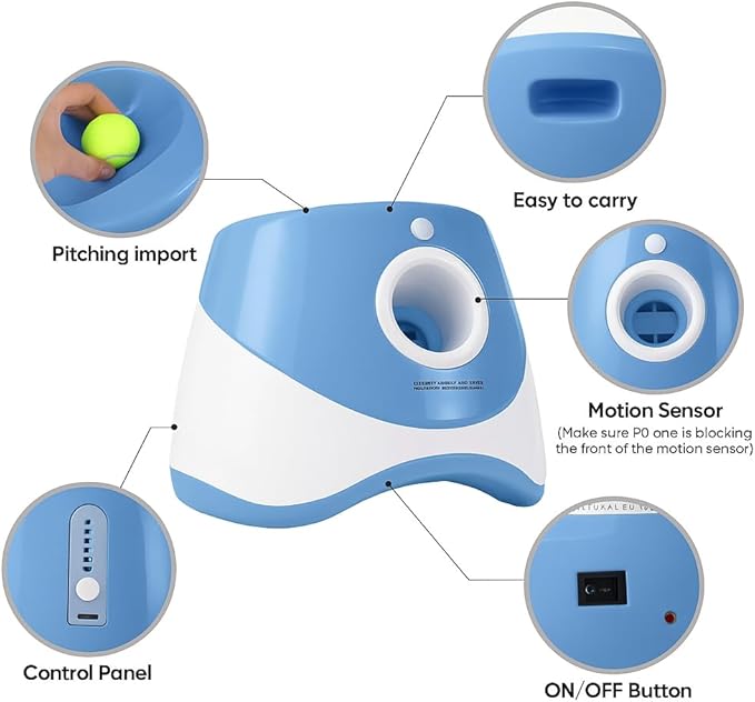 Automatic Dog Ball Launcher for Small & Medium Dogs, Interactive Dog Fetch Machine with 3 Distance Settings (10–30 ft), Mini Tennis Ball Thrower Includes 6 Balls, Indoor Outdoor Dog Toy - Blue
