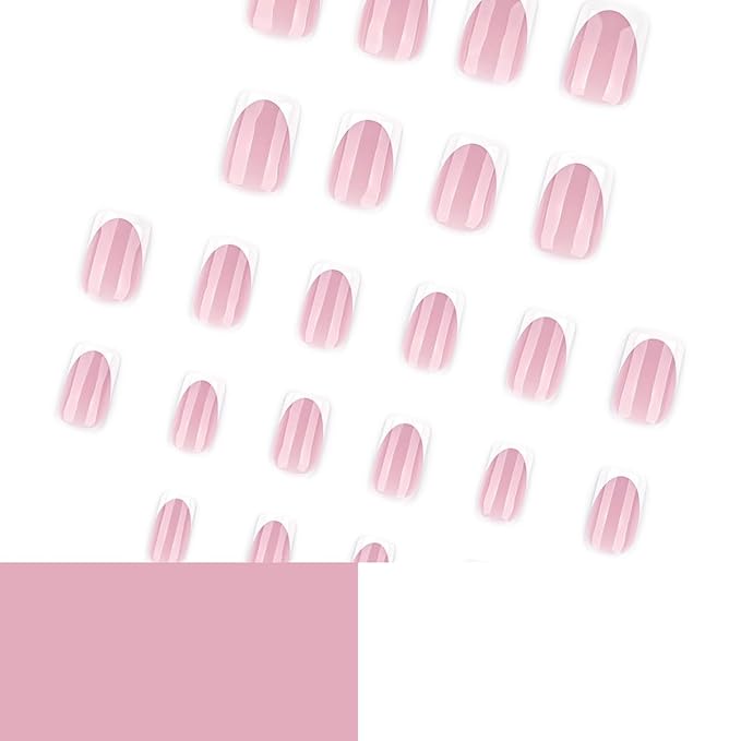 yefiuo Press on Nails Short Square White French Fake Nails Press ons Glossy Acrylic False Nails Glue on Nails Reusable Nail Tips Kit Full Cover Stick on Nails Manicure Supplies for Women Girls 24Pcs