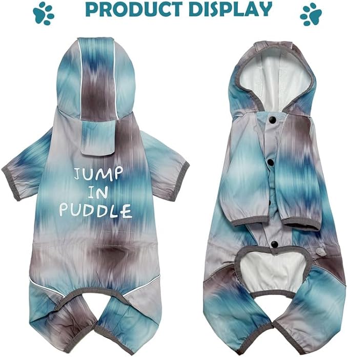 Dog Raincoat with Hood, Full Coverage Dog Rain Suit, Puppy Rain Jacket for Small Dogs Outdoor Use, Glacier Blue Size S