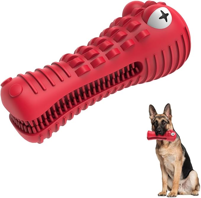 Dog Toys for Aggressive Chewers, Indestructible Dog Chew Toys for Medium Large Breed, Interactive Tough Dog Squeaky Toys to Keep Them Busy, Natural Rubber Durable Dog Toothbrush Teeth Cleaning Toys