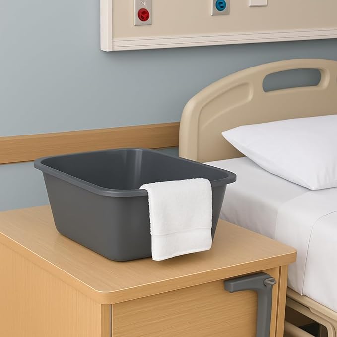 Vakly Wash Basins – Rectangular Plastic Hospital Bedside Soaking Tub (Pack of 20) Small 7 Qt Graduated Bucket - Portable Washbasin for Washing, Cleaning, Foot Bath, Dishes, Face Cleansing Bowl (20)