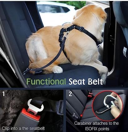 VavoPaw Dog Seat Belt, Safety Vest Dog Car Harness with Adjustable Buckle Dog Seat Belt for Vehicle Nylon Pet Safety Seat Belts Heavy Duty(XL, Black)