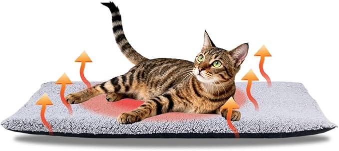 AIO Heated Cat Bed Self Warming Pet Bed Heating Mat Advanced Extra Warm Thermal Pet Pad for Outdoor Pets with Removable Cover Washable Non Electric Self Warming Cat Bed Gray 15.75"*19.7"