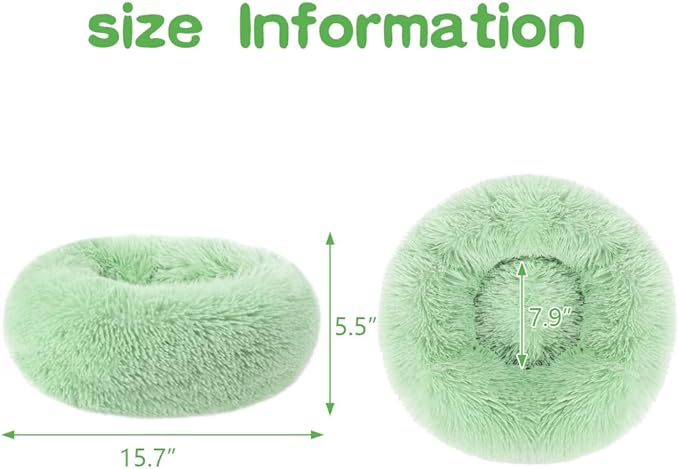 otoez Kitten & Puppy Extra Small XS Round Dog & Cat Anti Anxiety Plush Pet Calming Donut Bed with Non-Slip Waterproof Bottom, Washable (15.7", Green)