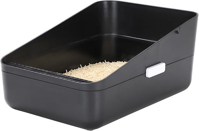 Sfozstra Black Small Cat Litter Box - Open Top with High Sides & Sifting, Leak-Proof & Odor-Reducing, Removable Liner, Easy-Clean ABS, for Cats Up to 8 lbs
