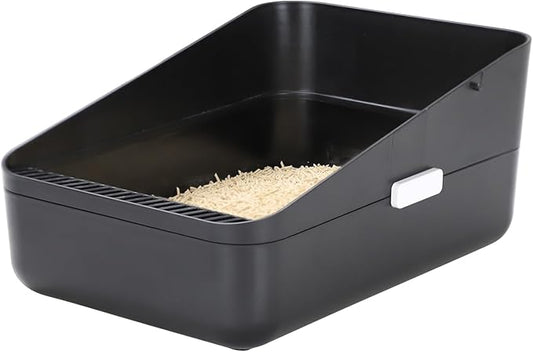 Sfozstra Black Small Cat Litter Box - Open Top with High Sides & Sifting, Leak-Proof & Odor-Reducing, Removable Liner, Easy-Clean ABS, for Cats Up to 8 lbs