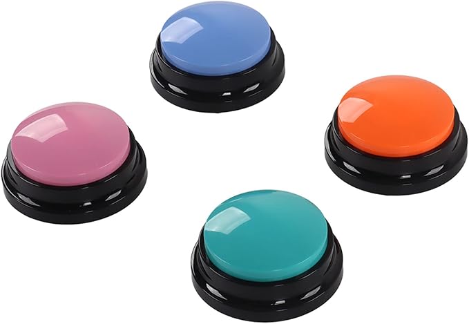 Sanpyl Dog Buttons for Communication, Voice Recording Buttons 30 Seconds Record Pet Training Buzzer, Dog Talking Set 4 Packs, Easy to Press, Funny Dog Cat Pet Training