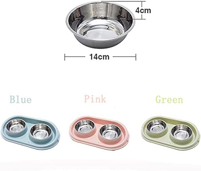 Double Dog Cat Food Bowls, Stainless Steel Pet Bowls Dog Water Bowls with No-Spill and Non-Skid PP Station, Food Water Feeder for Cats and Small Dogs