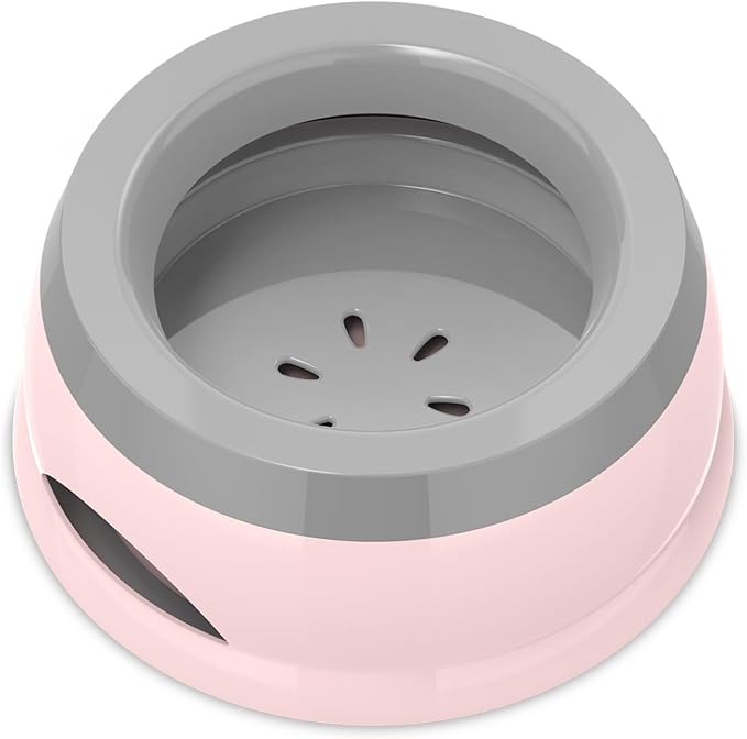 Dog Water Bowl, No Spill Cat Slow Feeder Water Dispenser Portable Vehicle Carried Car Travel Bowls for Small Medium Pets Sloppy Messy Drinkers 25oz, Pink