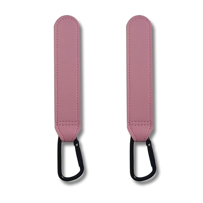 Stroller Hooks, 2 Pack Stroller Clips with Self-Locking Buckle, Hook and Loop Strap for Baby Stroller, Shopping Cart (Pink)