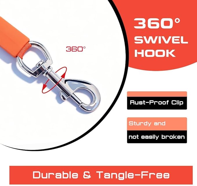 16ft Retractable Dog Leash with LED Light, Nylon Tape Lead for Medium Dogs Up to 60lbs, One-Hand Brake (Orange)