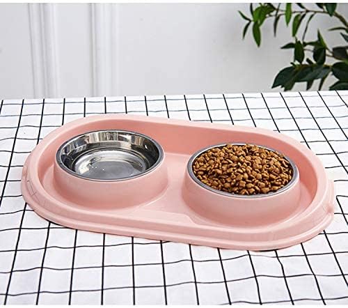 Double Dog Cat Food Bowls, Stainless Steel Pet Bowls Dog Water Bowls with No-Spill and Non-Skid PP Station, Food Water Feeder for Cats and Small Dogs