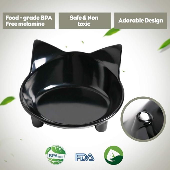 Set of 2 Non-Slip Cat & Dog Bowls – Wide, Shallow Food and Water Dishes for Whisker Fatigue Relief, No Spill, Safe Food-Grade Pet Bowls for Cats, Small Dogs, Kittens, Puppies & Rabbits
