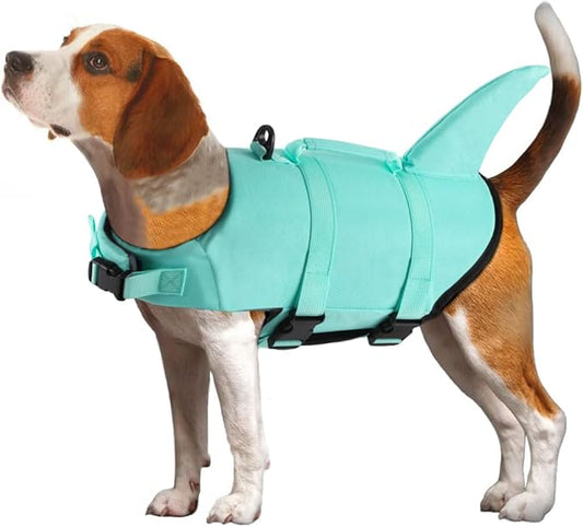 EMUST Dog Life Jacket, Ripstop Dog Lifesaver Vests with Rescue Handle for Small Medium and Large Dogs, Pet Safety Swimsuit Preserver for Swimming Pool Beach Boating (XS,SolidTurquoise)