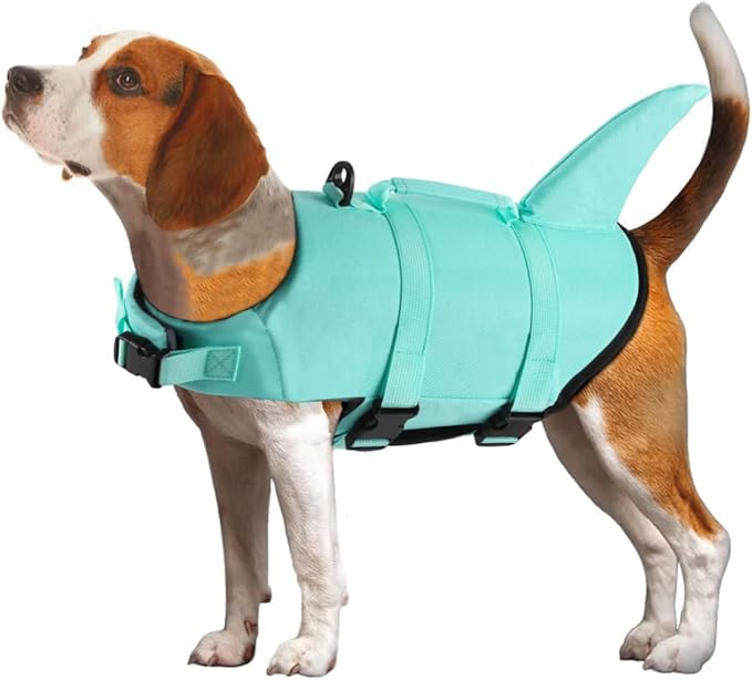EMUST Dog Life Vests, Pet Floats for Swimming, Boat, Pool, Ripstop Dog Life Jacket with High Buoyancy and Lift Handle for Small and Medium Breeds, (M,SolidTurquoise)