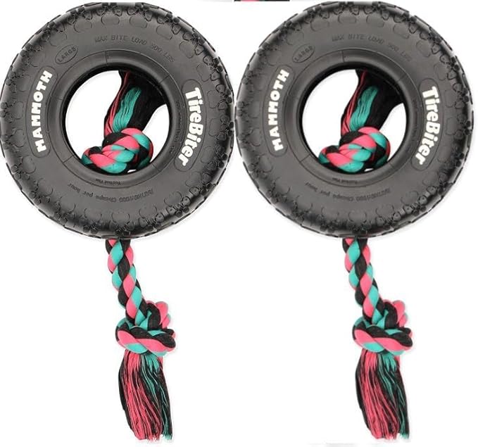 Mammoth TireBiter Originals Parent (Rubber Dog Toy with Cotton-Poly Rope -2 Pack, Large 10'')