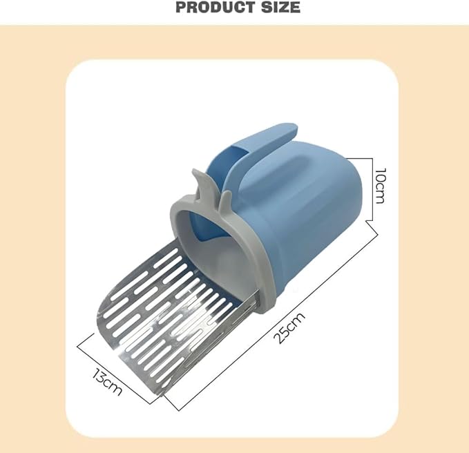Cat Litter Scoop, Large Capacity Mess-Free Cat Litter Scooper with Bags, Spill-Proof Kitty Box Sifter, Bin Doubles as Scoop Holder (Blue)