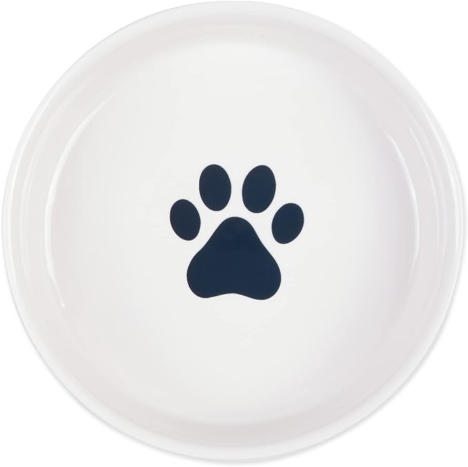 Bone Dry Ceramic Cat Bowls, Microwave & Dishwasher Safe, Large Set, 7.5x2.4, Navy, 2 Count
