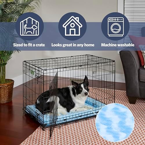 MidWest Homes for Pets QuietTime Fashion Dog Bed – Blue Faux Fur Bolster, Ultra-Soft and Machine Washable, Fits 36-Inch Crates and Carriers, for Medium to Large Breed Dogs