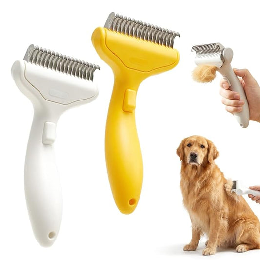 Dematting Comb for Dogs and Cats, Undercoat Rake Pet Brush for Long Hair, Dual-Sided Pet Grooming Brush Removes Tangles Knots and Loose Fur, Deshedding Grooming Tool (#A,2PCS)