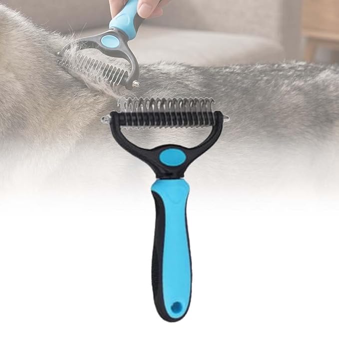 Sakerplus Pet Grooming Tool for Dogs & Cats, Professional Deshedding & Dematting Brush, Stainless Steel Undercoat Rake for Long & Short Hair Pets, Gentle Pet Hair Remover Comb (Blue,Large)
