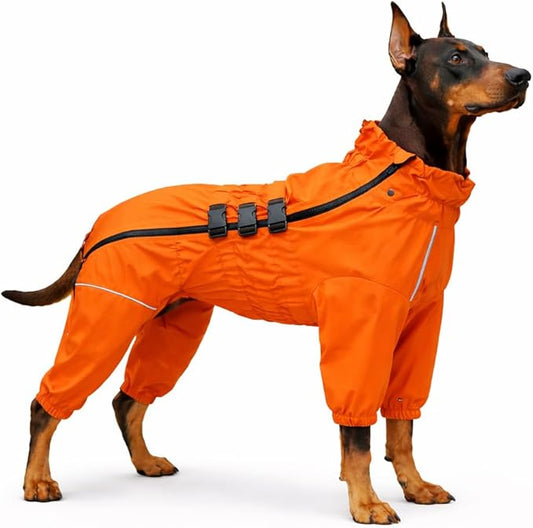 Lovelonglong Waterproof Dog Raincoat – 4-Leg Full Body Dog Rain Suit with Reflective Strips & Leash Opening, Outdoor Dog Jacket for Rainy Weather