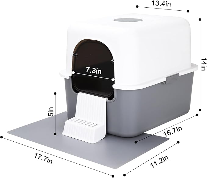 Sfozstra Grey Enclosed Cat Litter Box with Lid - Includes Sand Pedal & Carry Handle, Lift-Off Buckle Lock for Easy Cleaning, High Sides Anti-Leak, Odor Control with Deodorizer, for Cats Under 8 lbs