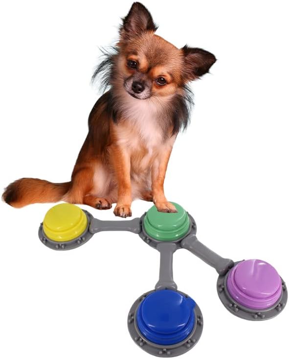 Set of 4 Talking Buttons for Cat and Dog Training, Funny Engravable Voice Command Buttons with Placement Stickers, Colorful and Customizable - Y, G, P, B