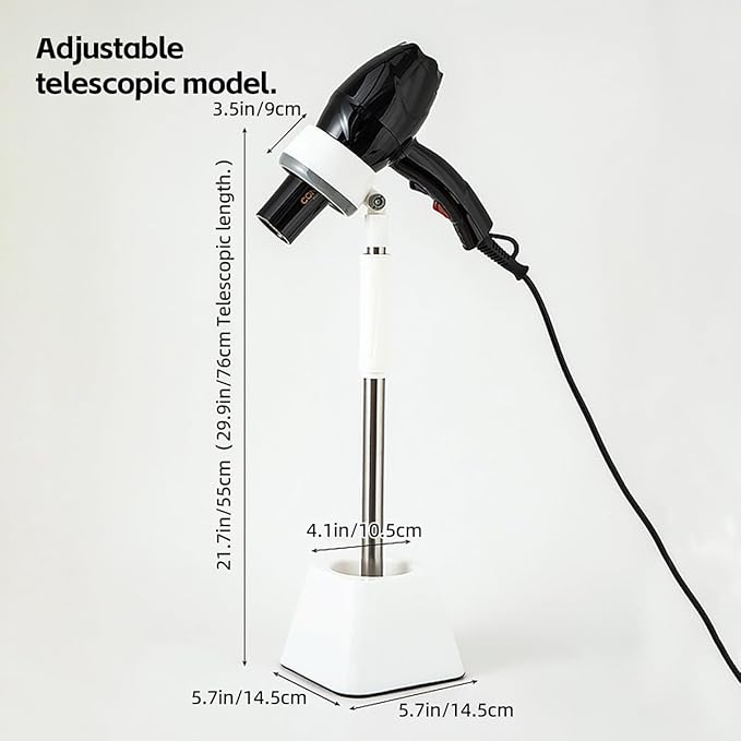 MANON ROSA Pet Hair Dryer Stand with Heavy Base – 360° Rotating Adjustable Hands-Free Dog Blow Drying & Hair Dryer Holder, Height Adjustable Lazy Stand for Dog Cat (White)