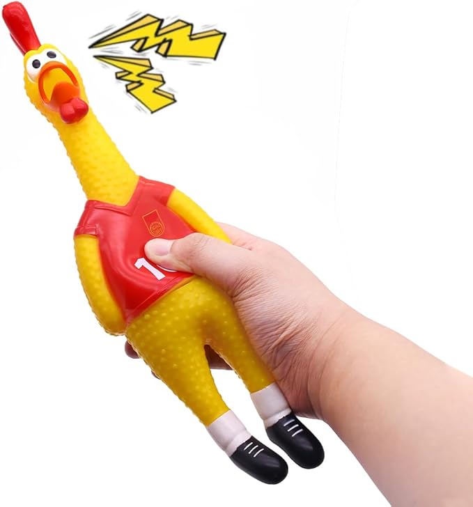 POPLAY 14 Inch Rubber Chicken for Dog Toys, Squeaky Giant Screaming Chicken Latex Dog Toys Gag Gifts Prank Noise Maker for Kids Adults Goodie Bag Fillers Basket Stuffers